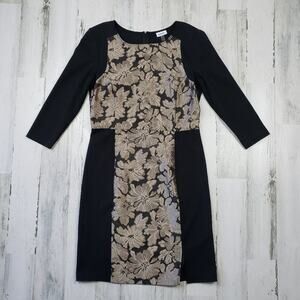 NWOT DKNYC Black Gold Metallic Floral Sheath L/S Mini Dress Women's Size 8